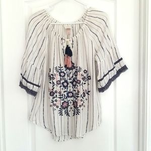 White with blue stripe half  sleve shirt size medium